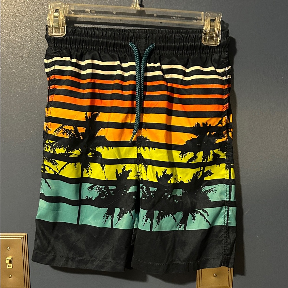 Tropical Sunset Kids Swim Trunks